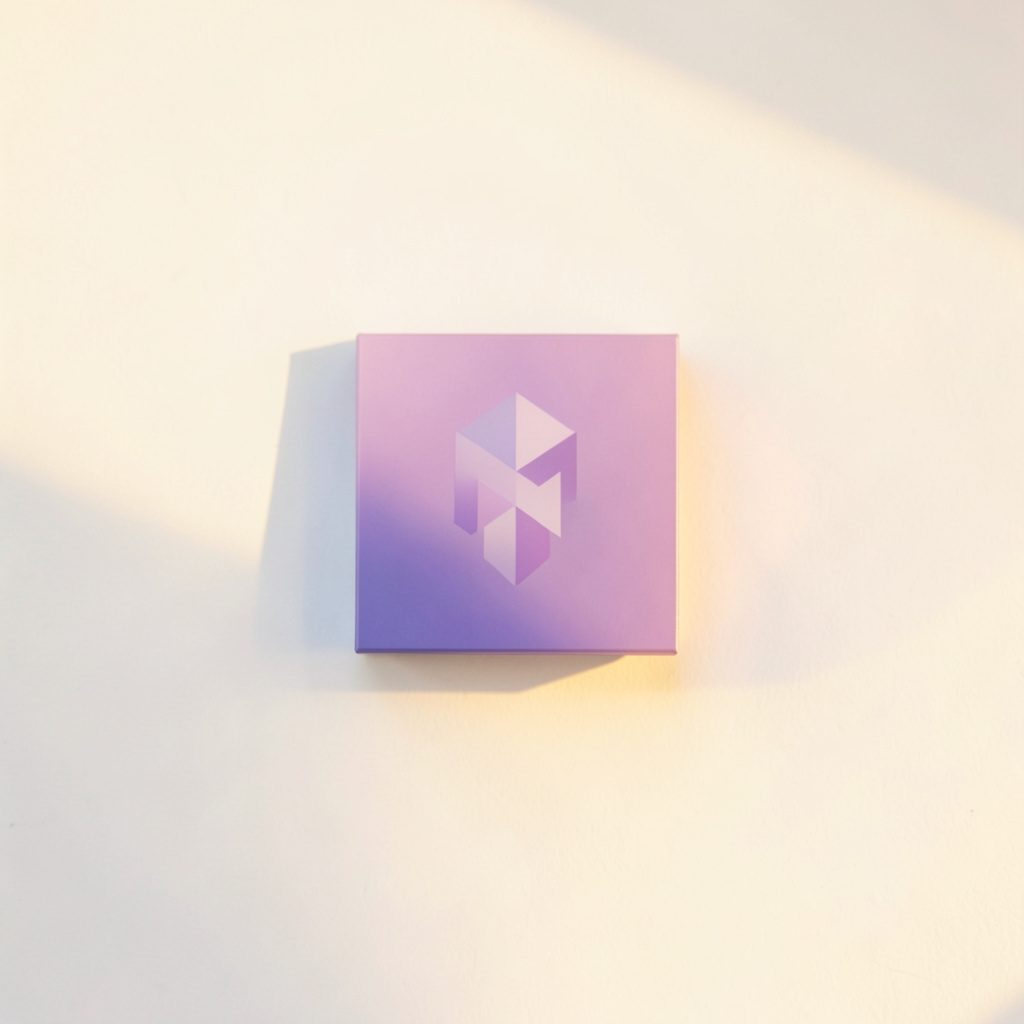 Small square logo with a soft purple gradient and a subtle geometric mark, set against a clean white background